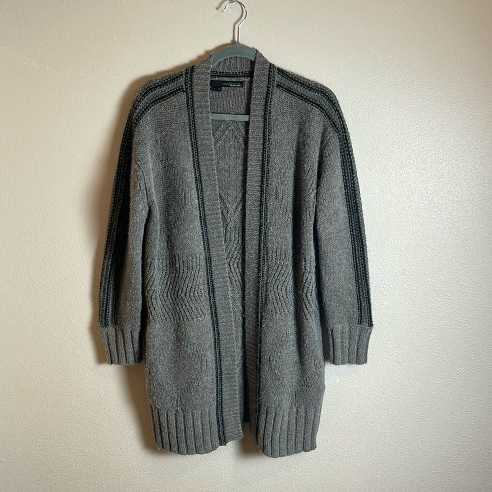 360 Sweater Knit Open Front Cardigan Long Grey Wool Blend‎